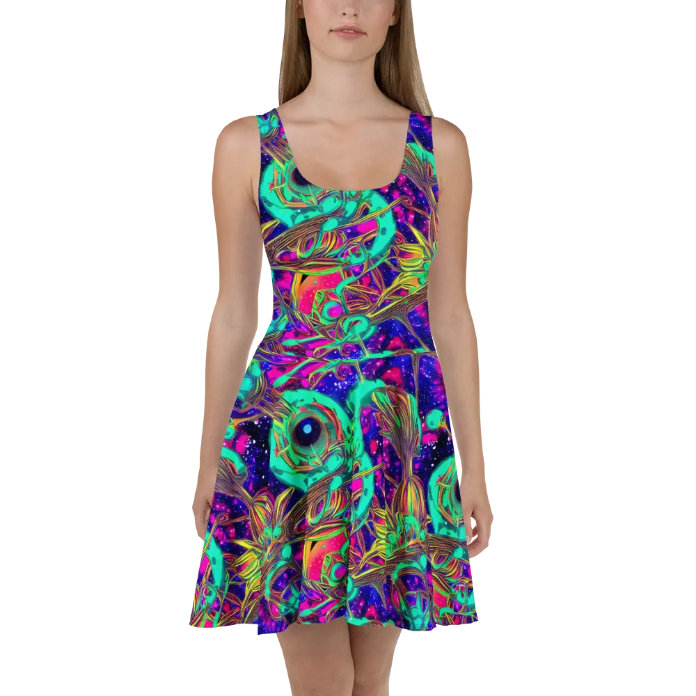 Neon Nebula Reef on Skater Dress — Front