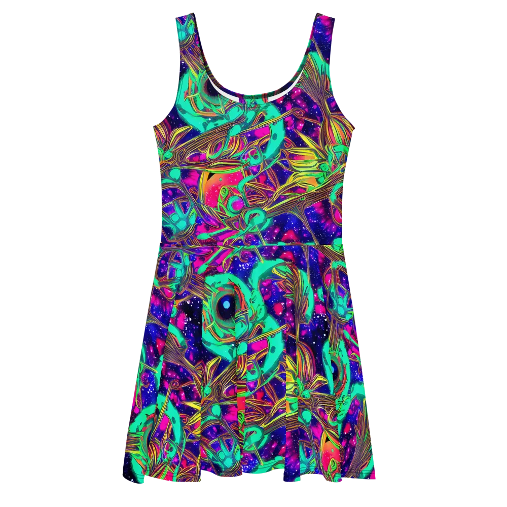 Neon Nebula Reef on Skater Dress — Front