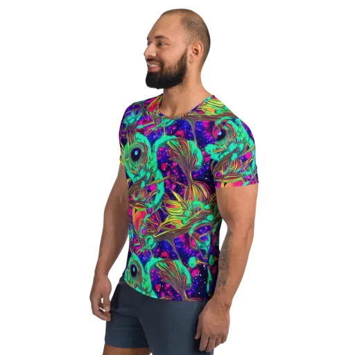 Neon Nebula Reef on a Men's Athletic T-Shirt