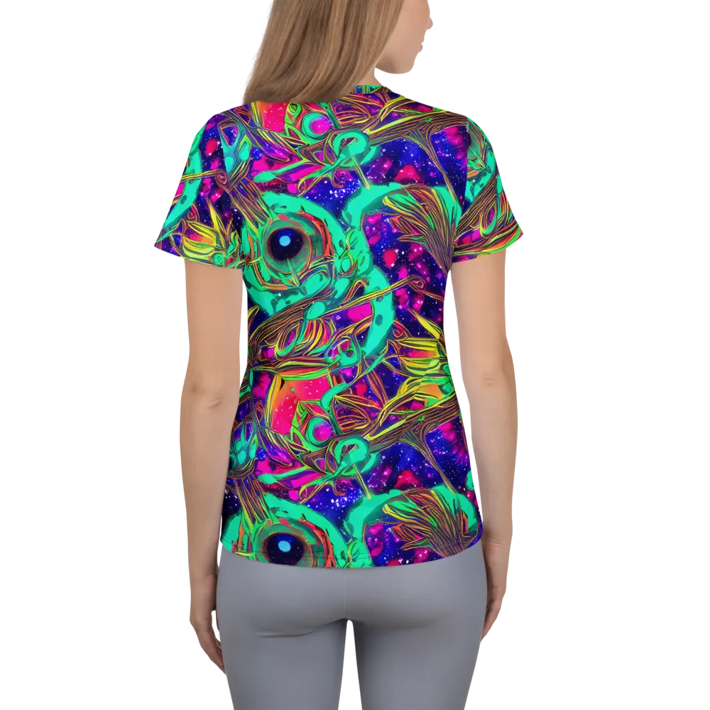 Neon Nebula Reef on Women's Athletic T-Shirt — Back