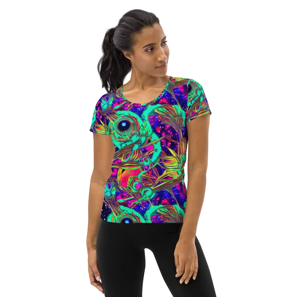 Neon Nebula Reef on Women's Athletic T-Shirt — Front