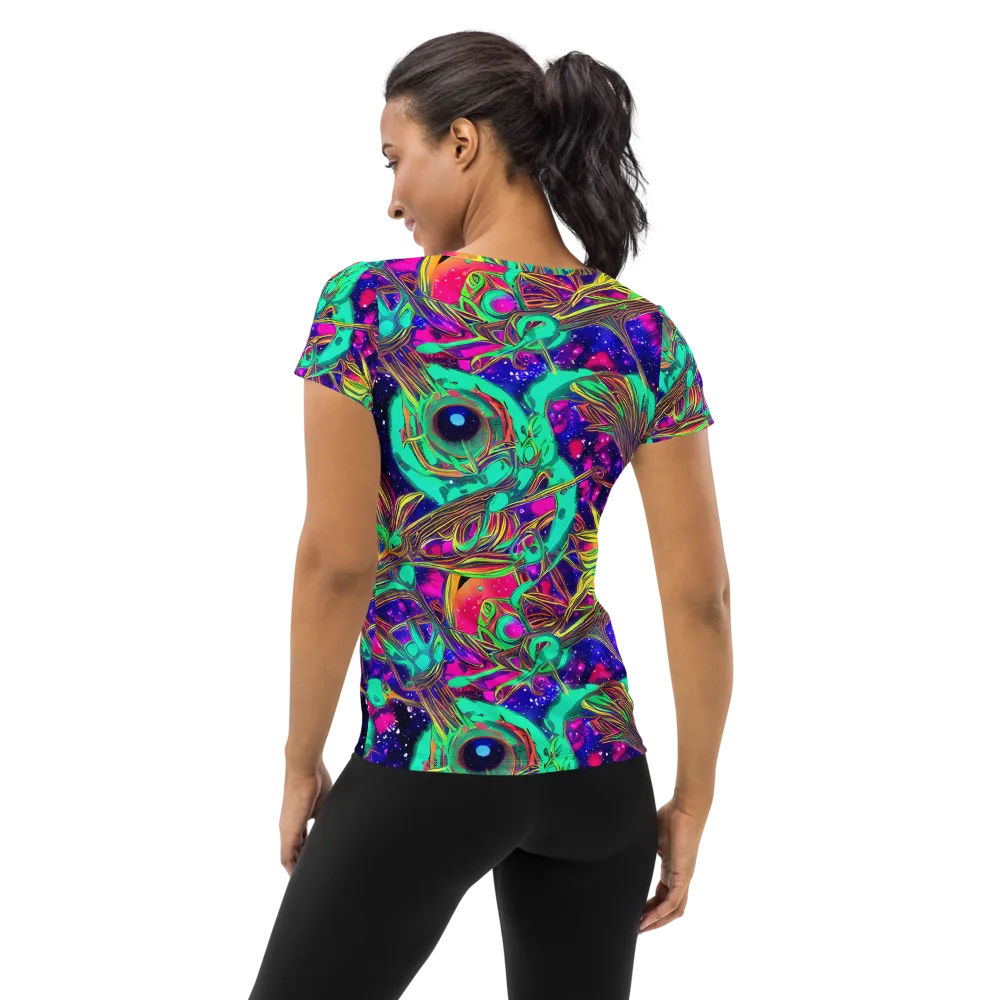 Neon Nebula Reef on Women's Athletic T-Shirt — Back