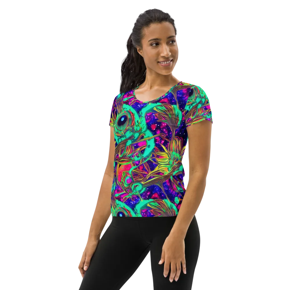 Neon Nebula Reef on Women's Athletic T-Shirt — Left