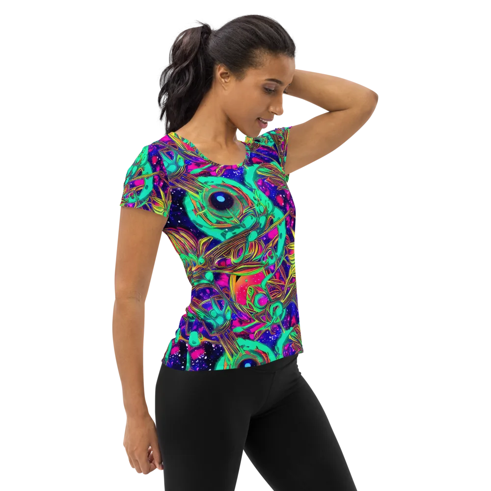 Neon Nebula Reef on Women's Athletic T-Shirt — Right