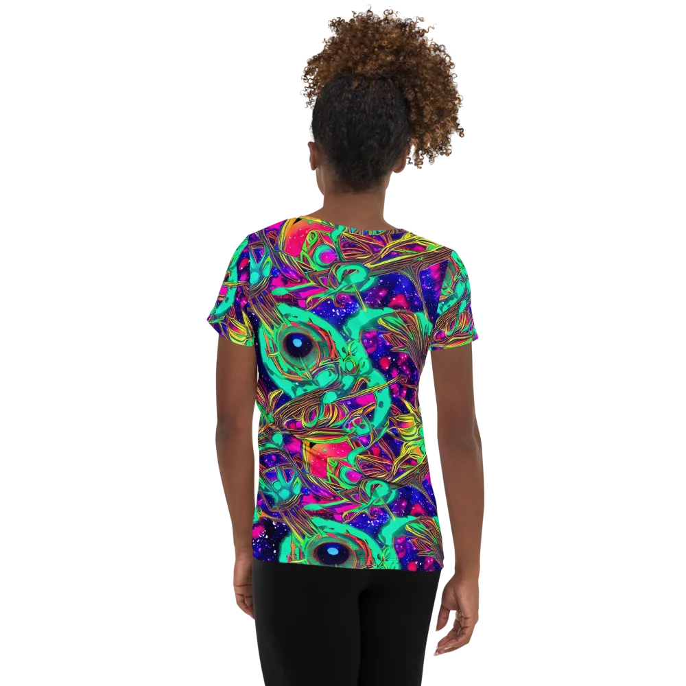 Neon Nebula Reef on Women's Athletic T-Shirt — Back