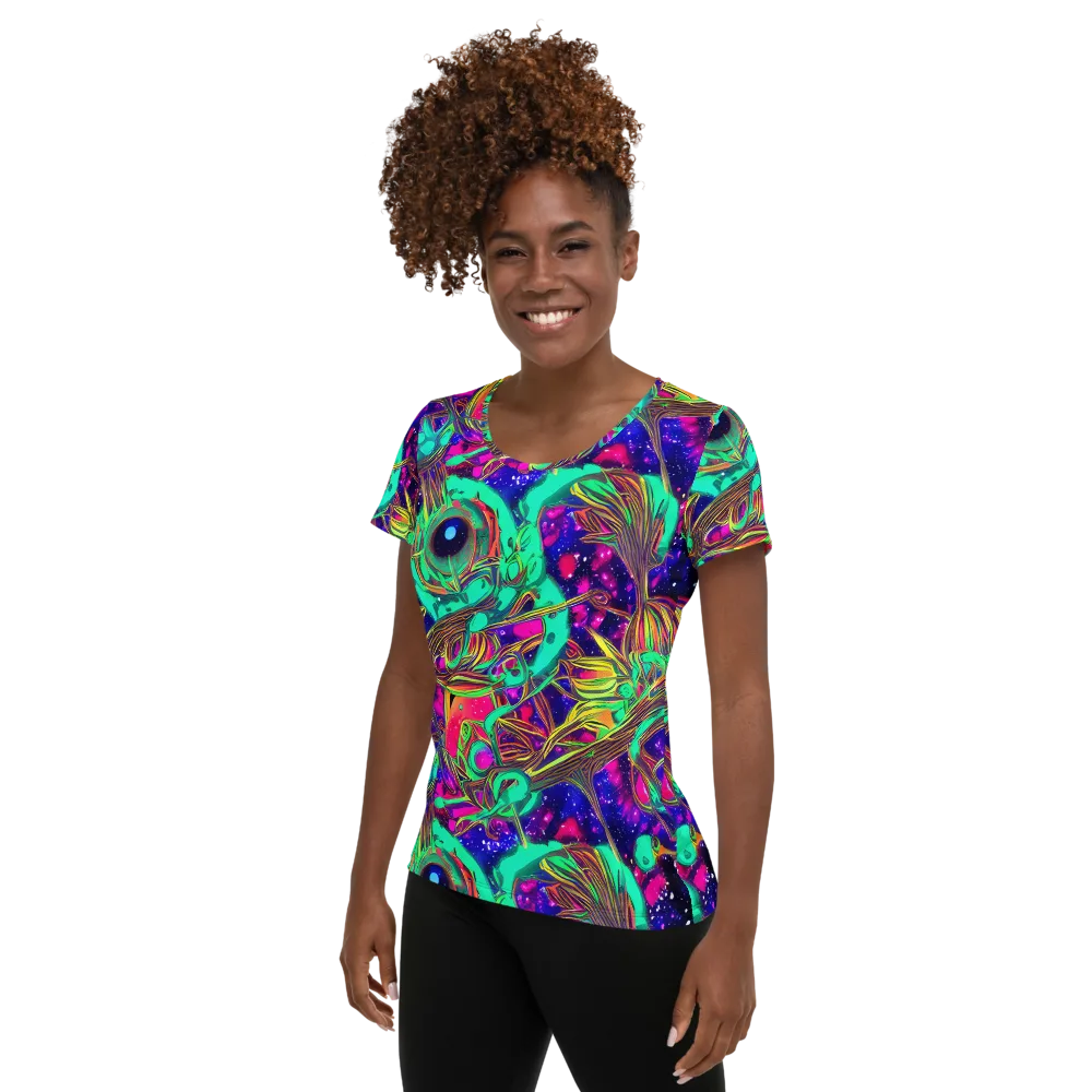 Neon Nebula Reef on Women's Athletic T-Shirt — Left