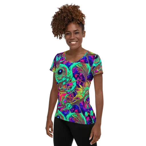 Neon Nebula Reef on a Women's Athletic T-Shirt