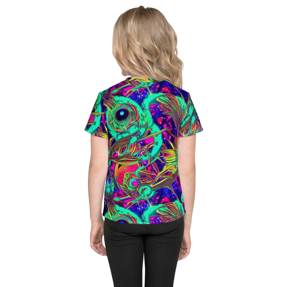 Neon Nebula Reef on Kids Crew Neck T-Shirt — Back