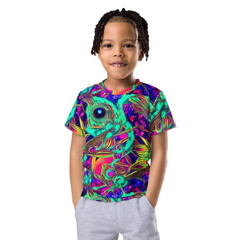 Neon Nebula Reef on Kids Crew Neck T-Shirt — Front