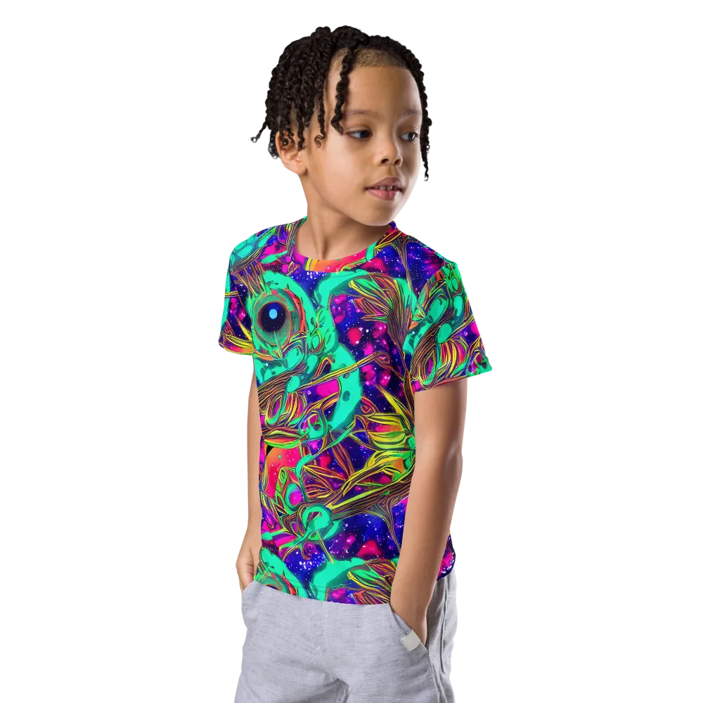 Neon Nebula Reef on Kids Crew Neck T-Shirt — Left Front