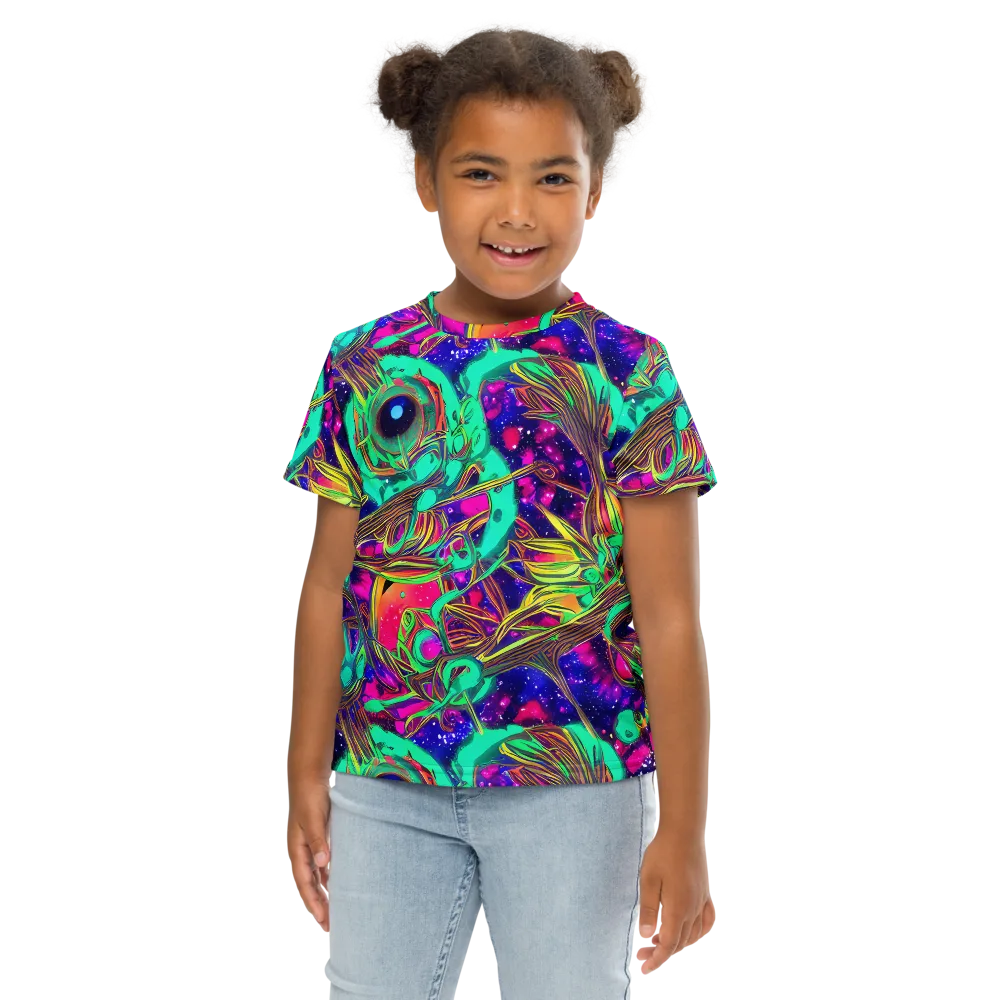 Neon Nebula Reef on Kids Crew Neck T-Shirt — Front