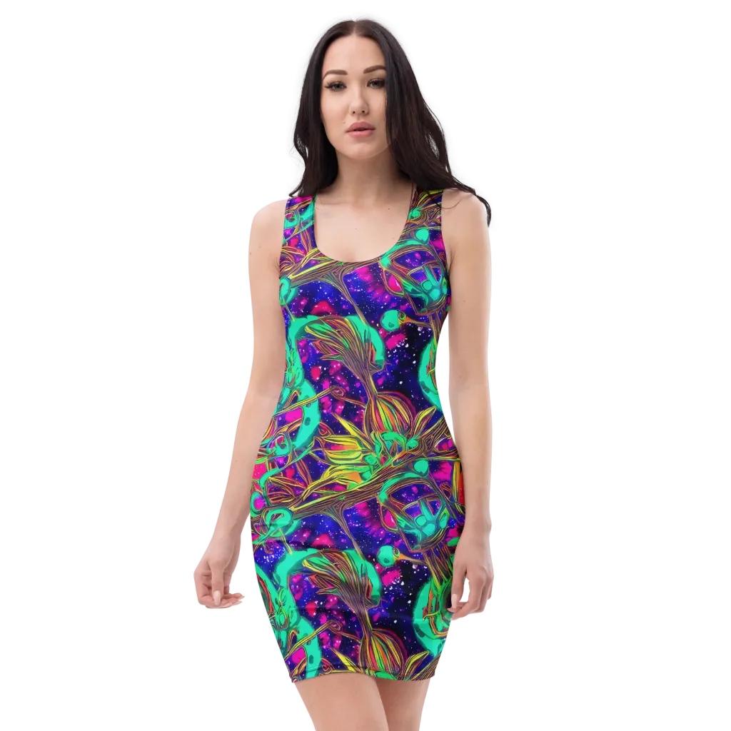 Neon Nebula Reef on Bodycon Dress — Front