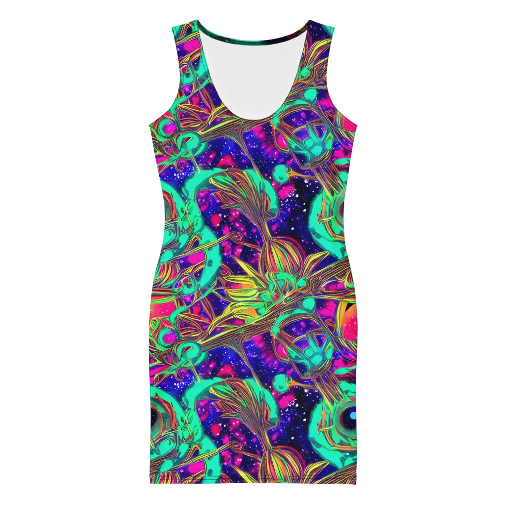 Neon Nebula Reef on Bodycon Dress — Front