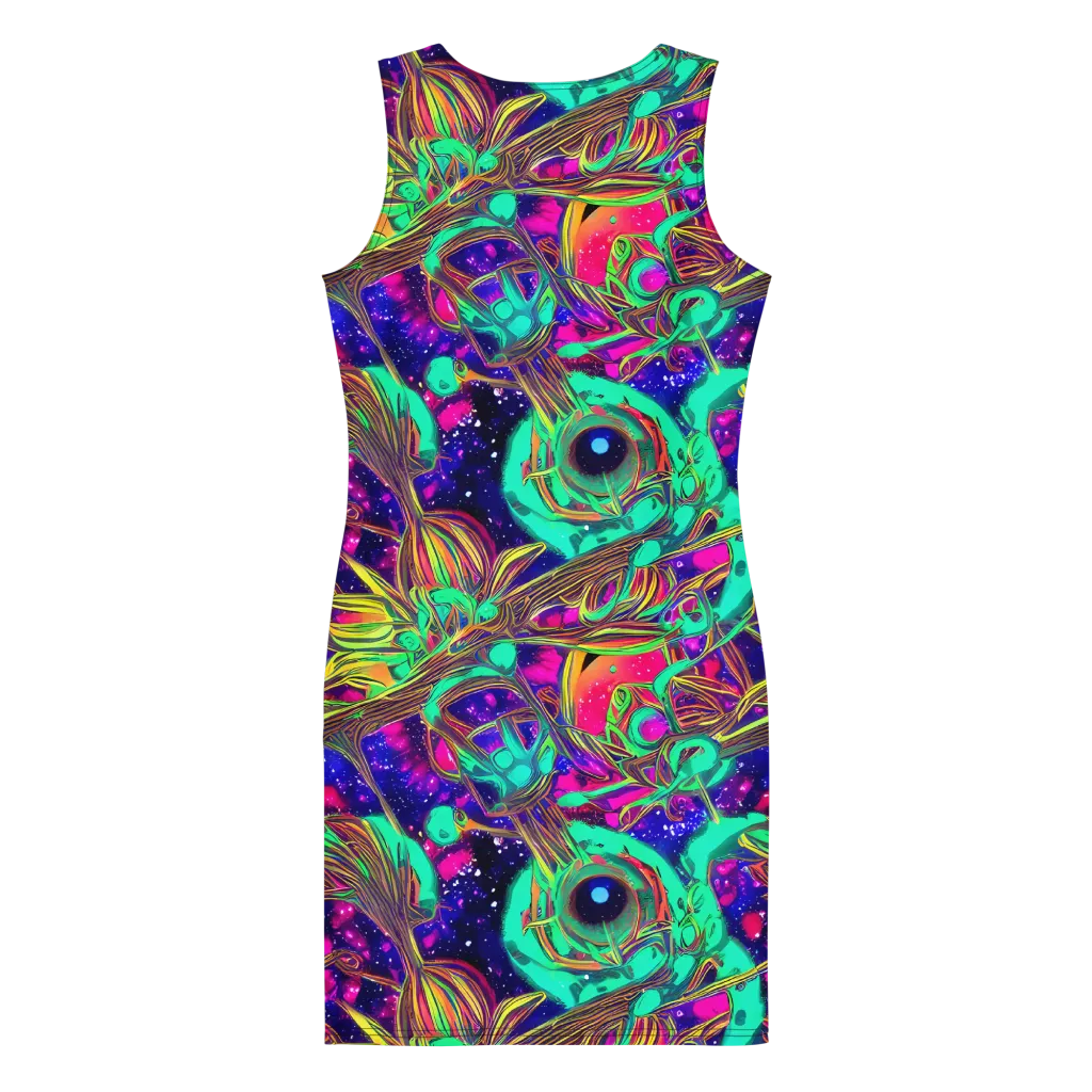 Neon Nebula Reef on Bodycon Dress — Back