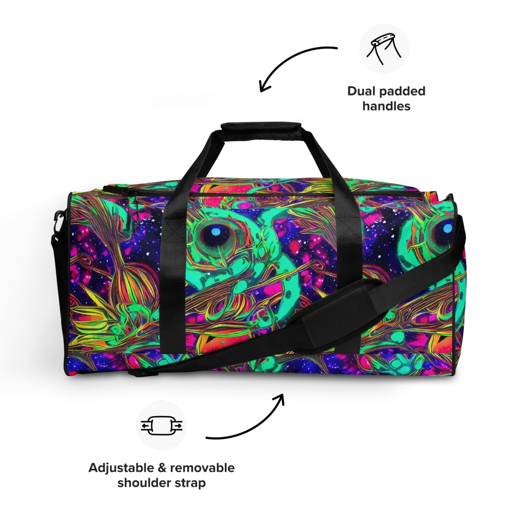 Neon Nebula Reef on Duffle Bag — Front