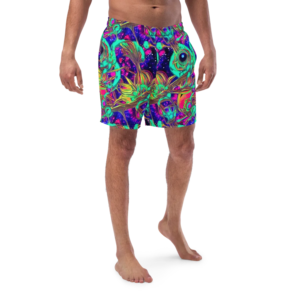 Neon Nebula Reef on Swim Trunks — Front