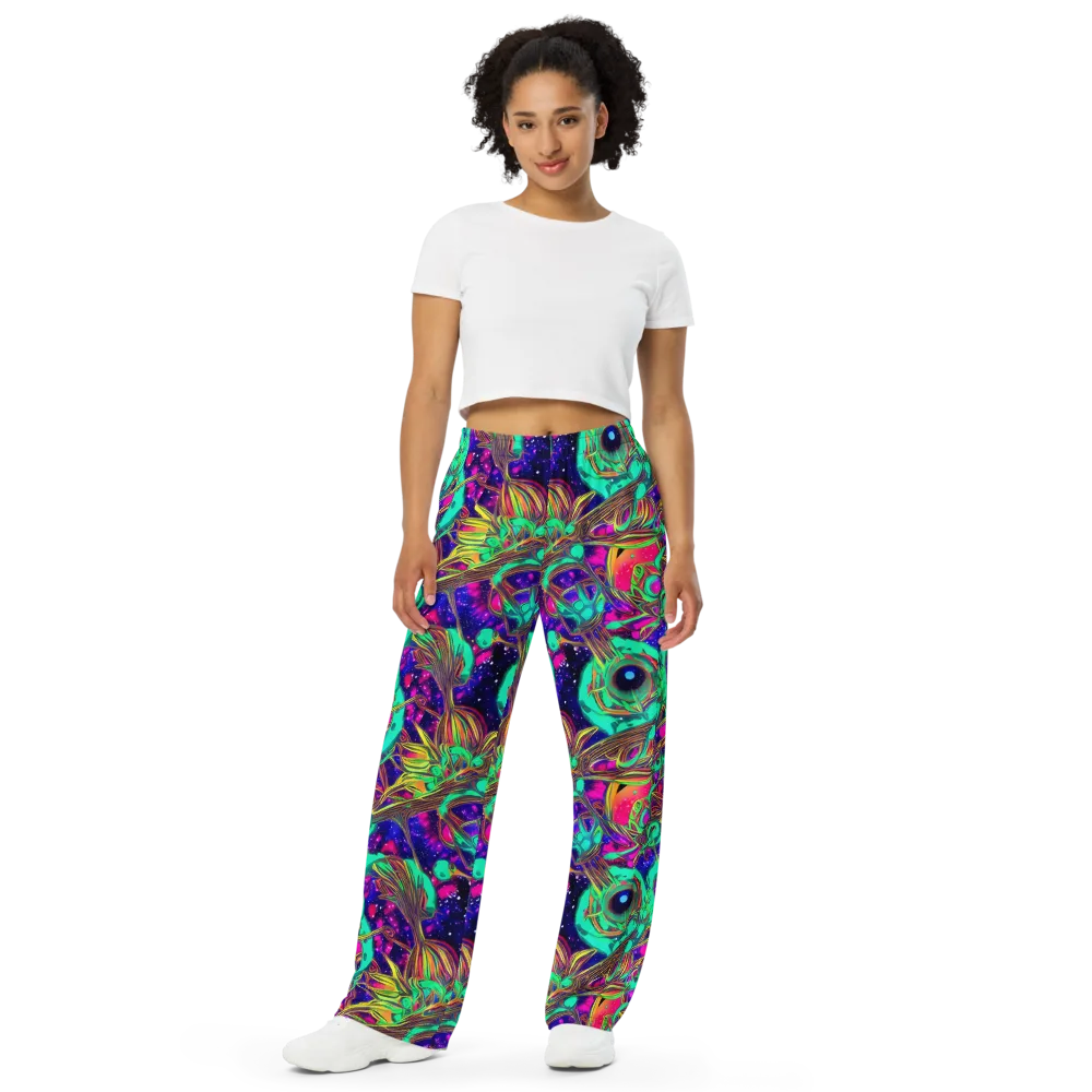 Neon Nebula Reef on Wide-Leg Pants — Front