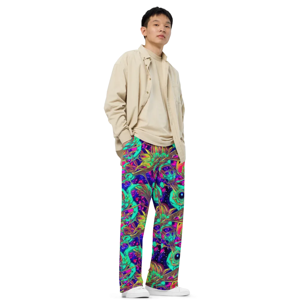 Neon Nebula Reef on Wide-Leg Pants — Right Front