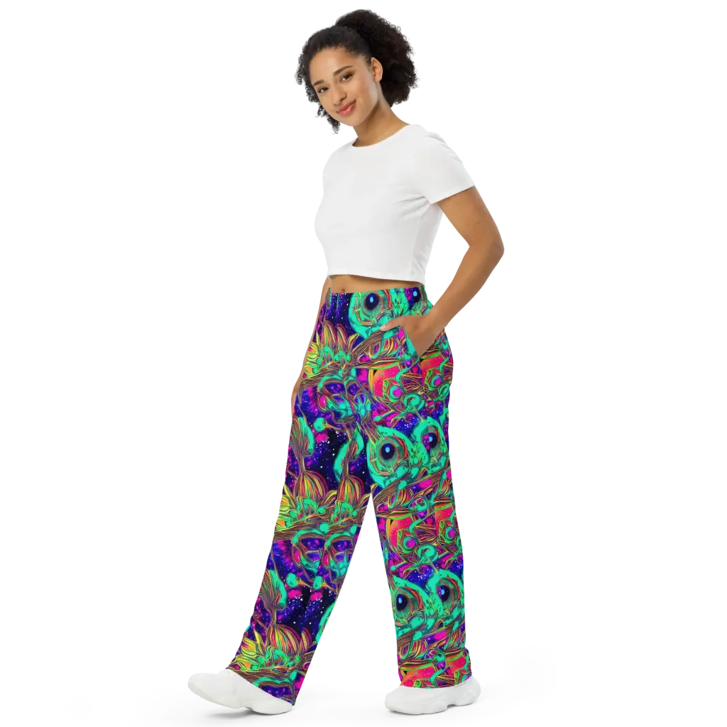 Neon Nebula Reef on Wide-Leg Pants — Left Front