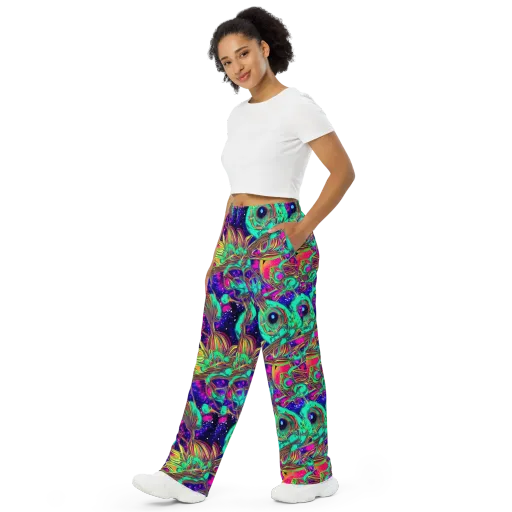 Neon Nebula Reef on a Wide-Leg Pants