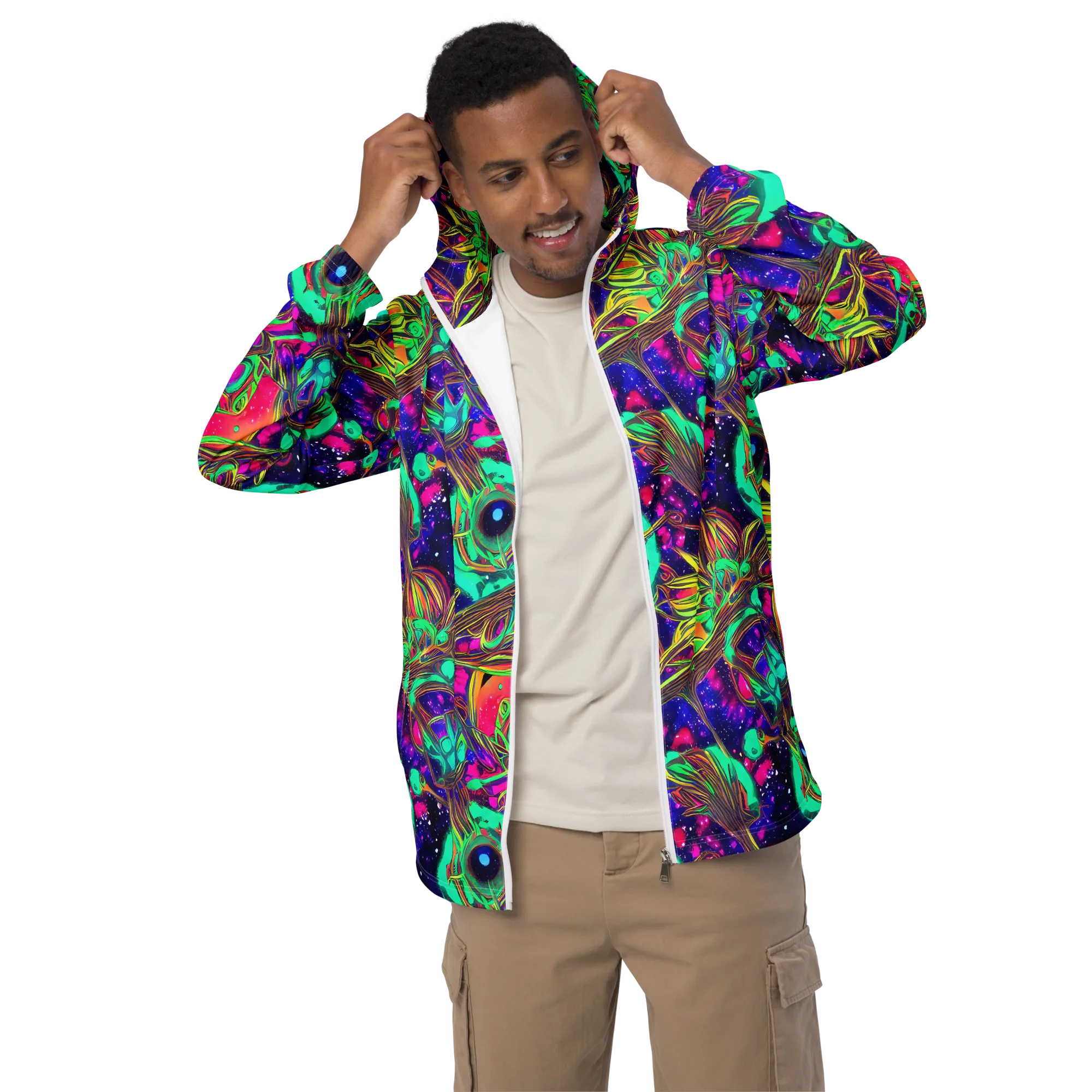 Neon Nebula Reef on Men's Windbreaker — Front
