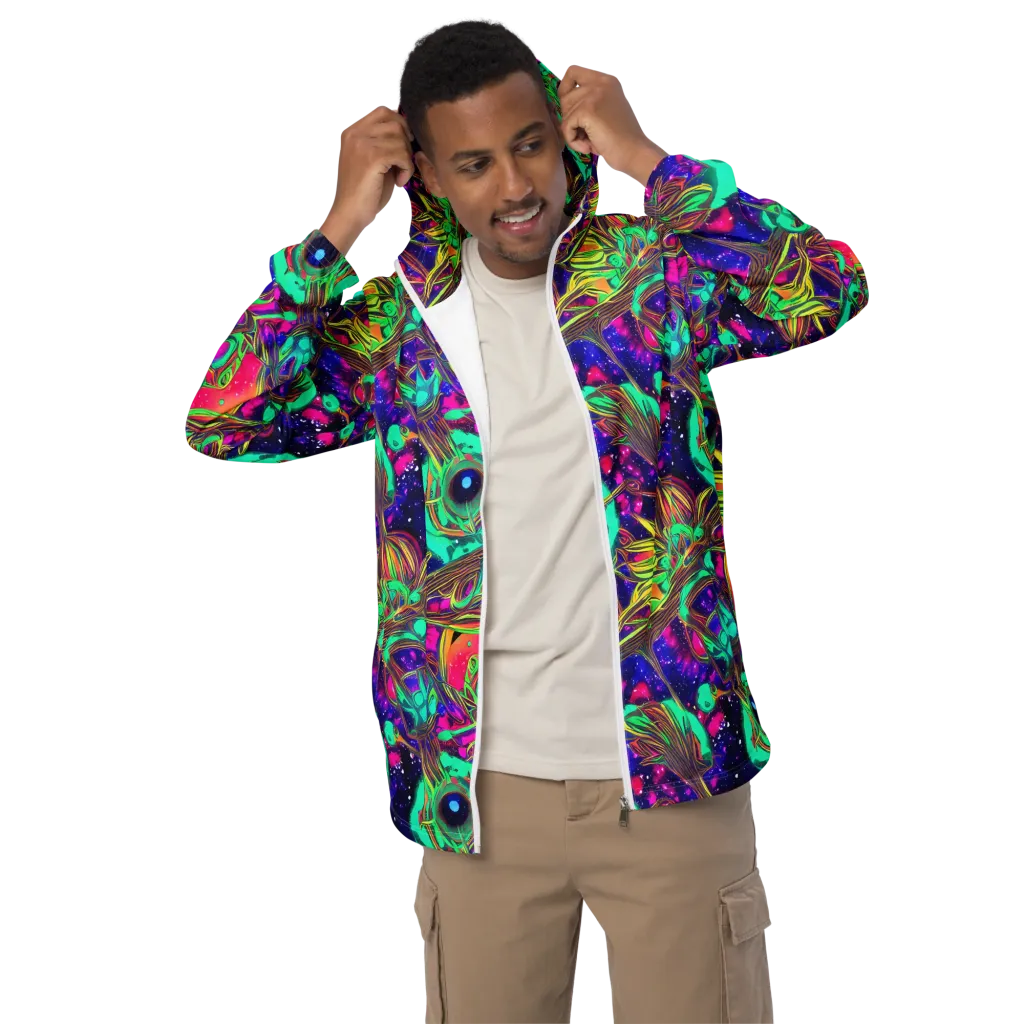 Neon Nebula Reef on Men's Windbreaker — Front