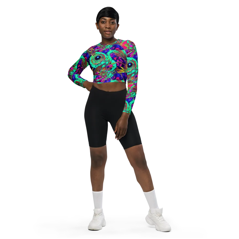 Neon Nebula Reef on Long Sleeve Crop Top — Front