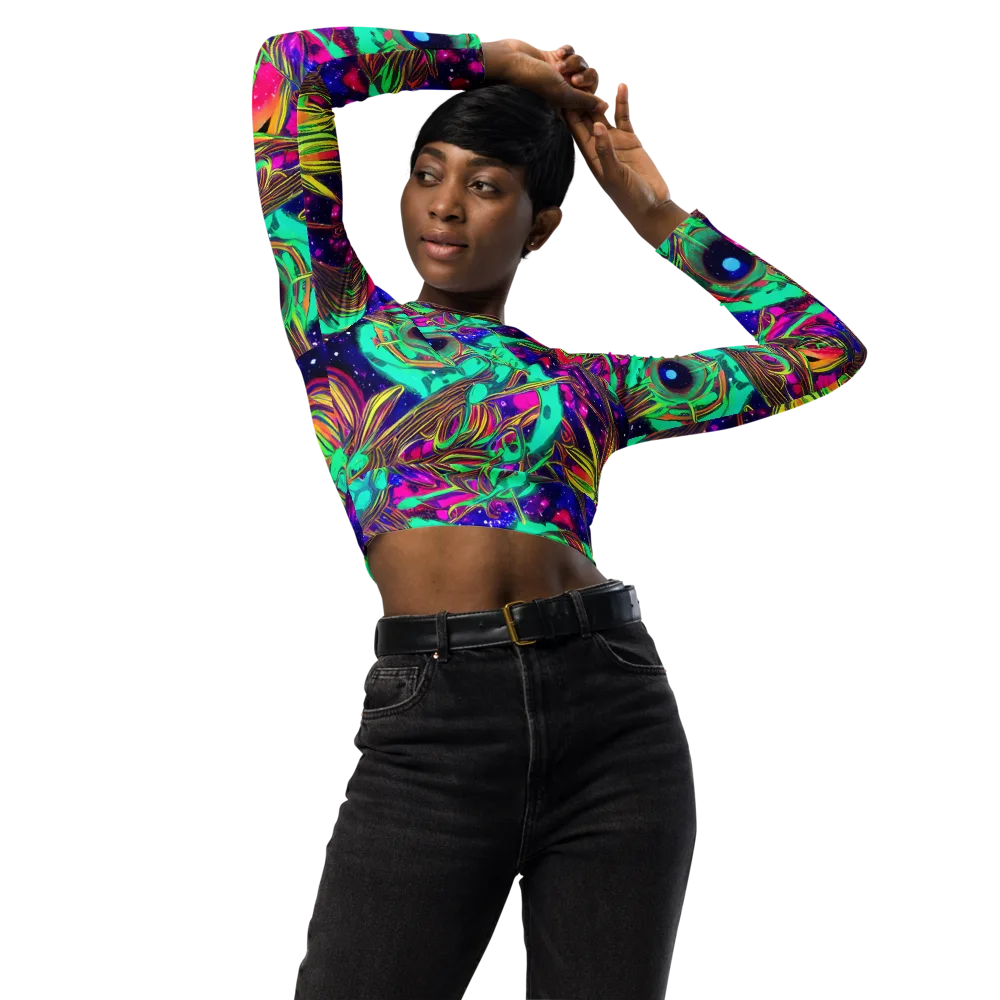 Neon Nebula Reef on Long Sleeve Crop Top — Front