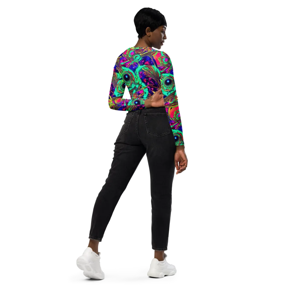 Neon Nebula Reef on Long Sleeve Crop Top — Right Back