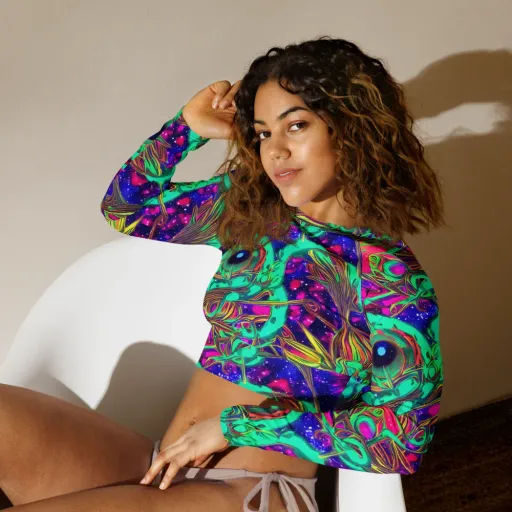Neon Nebula Reef on a Long Sleeve Crop Top