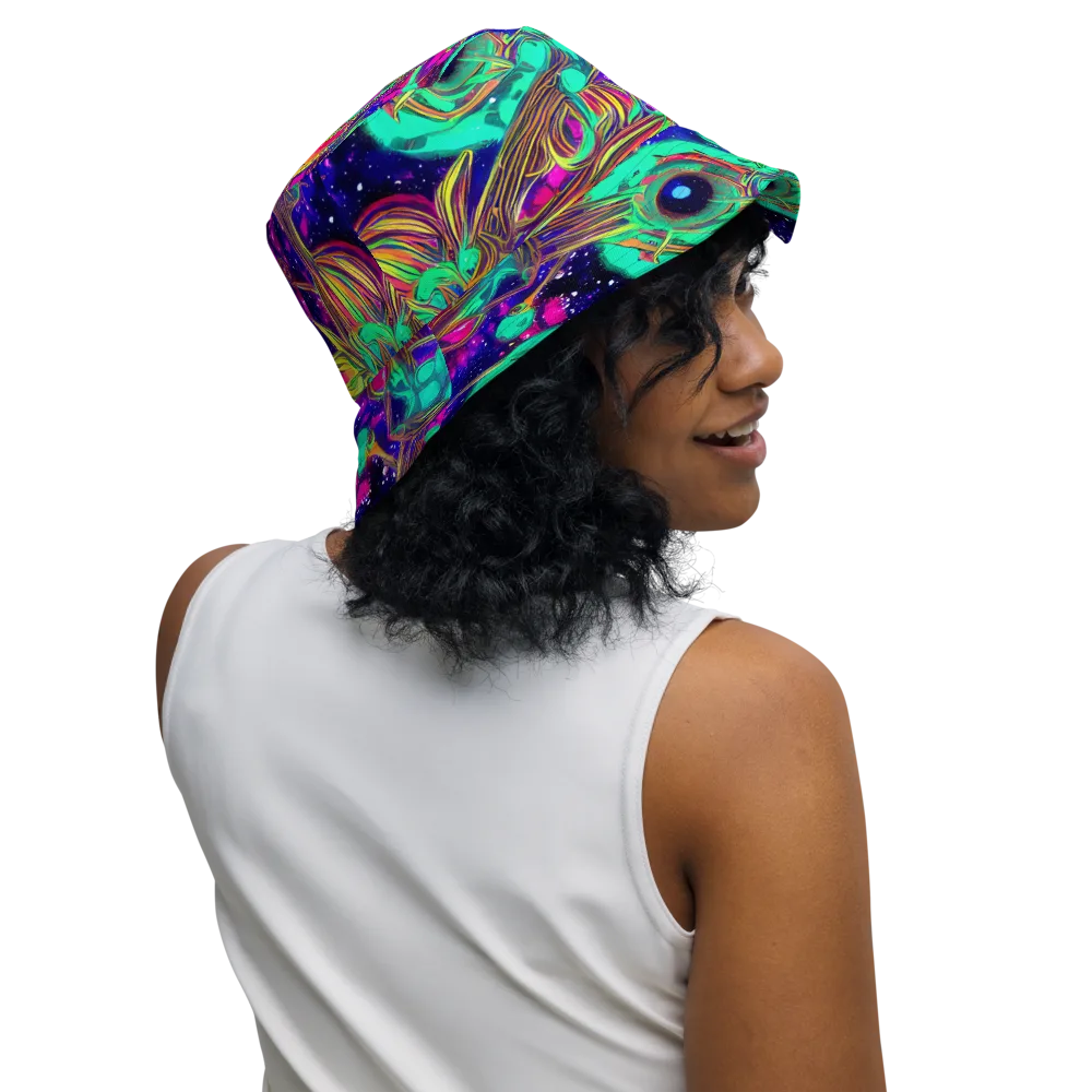 Neon Nebula Reef on Reversible Bucket Hat — Right Outside