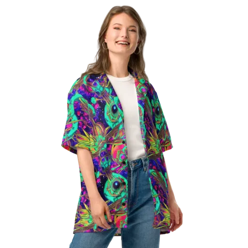 Neon Nebula Reef on a Button Shirt