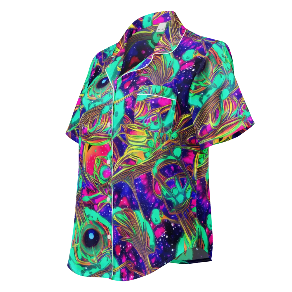 Neon Nebula Reef on Women's Short Sleeve Pajama Top — Left Front