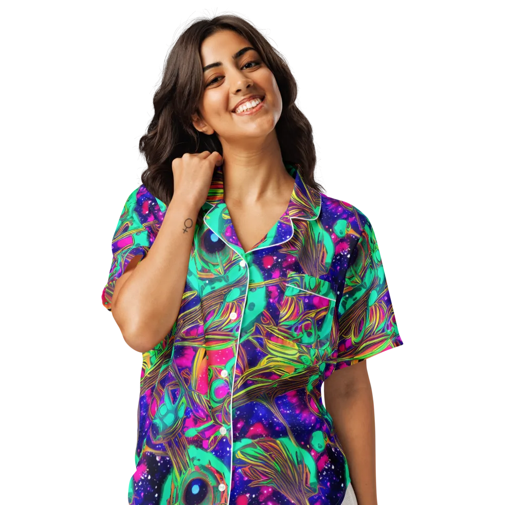Neon Nebula Reef on Women's Short Sleeve Pajama Top — Front