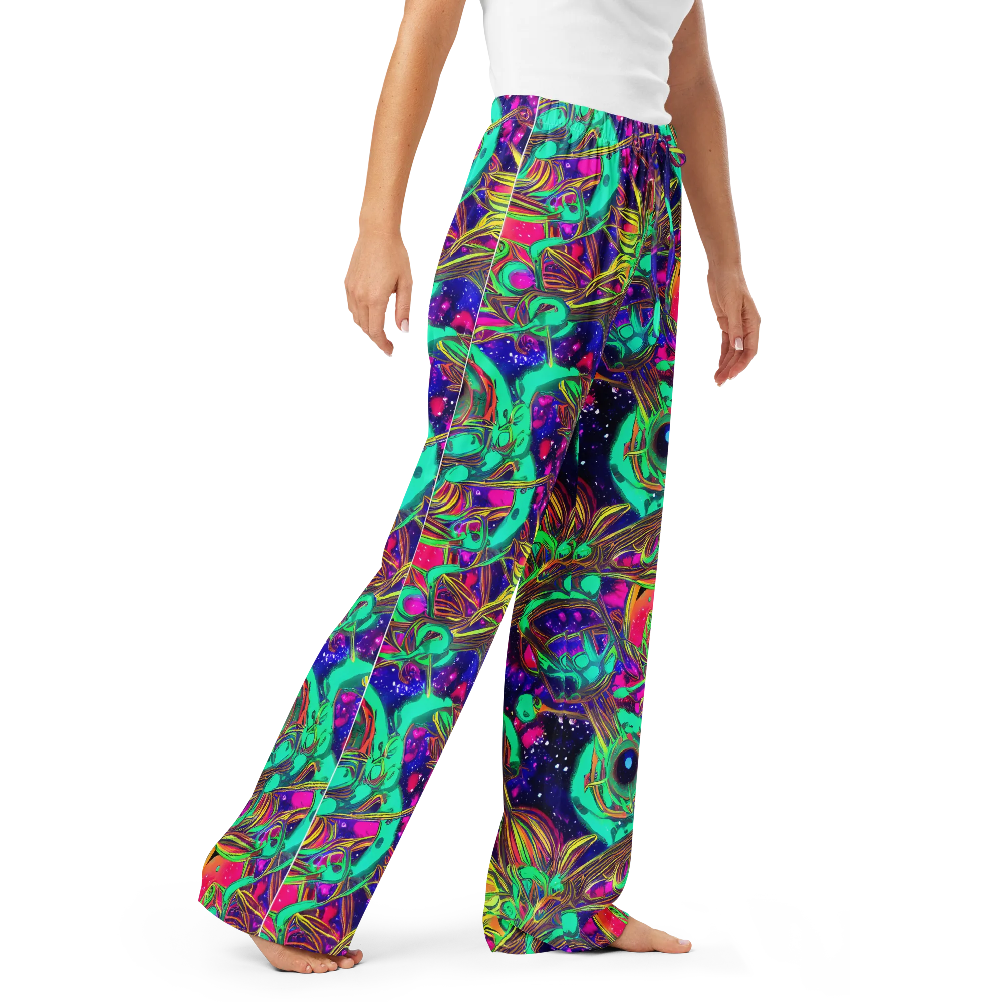 Neon Nebula Reef on Women's Pajama Pants — Right Front
