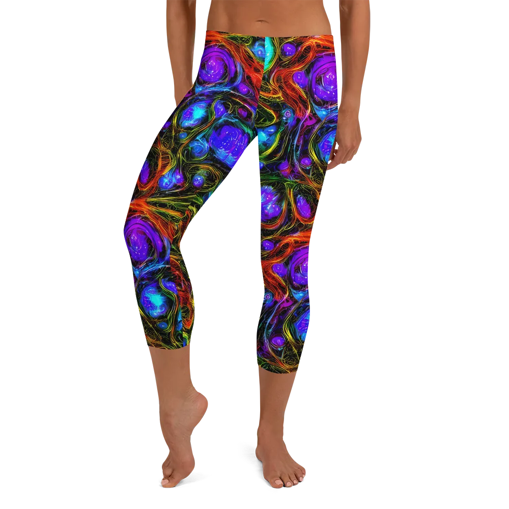Neon Wildflower on Capri Leggings — Front