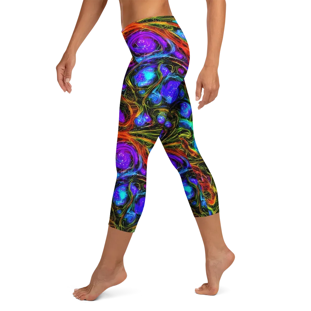 Neon Wildflower on Capri Leggings — Left