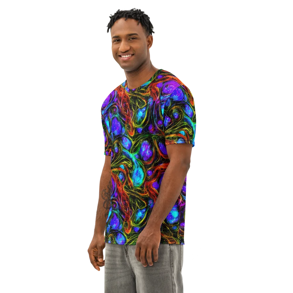 Neon Wildflower on Men's Cotton Crew Neck T-Shirt — Left Front