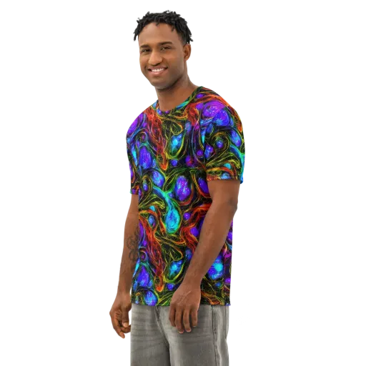 Neon Wildflower on a Men's Cotton Crew Neck T-Shirt
