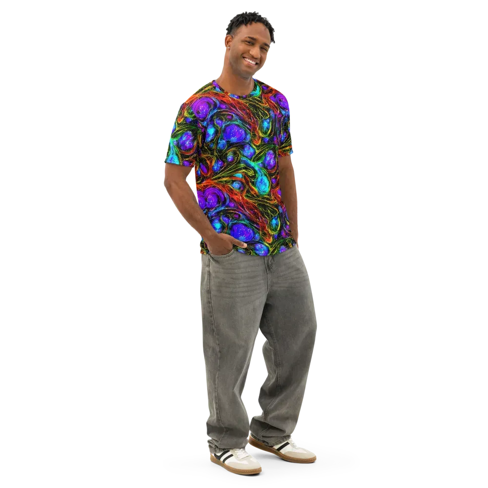 Neon Wildflower on Men's Cotton Crew Neck T-Shirt — Right Front
