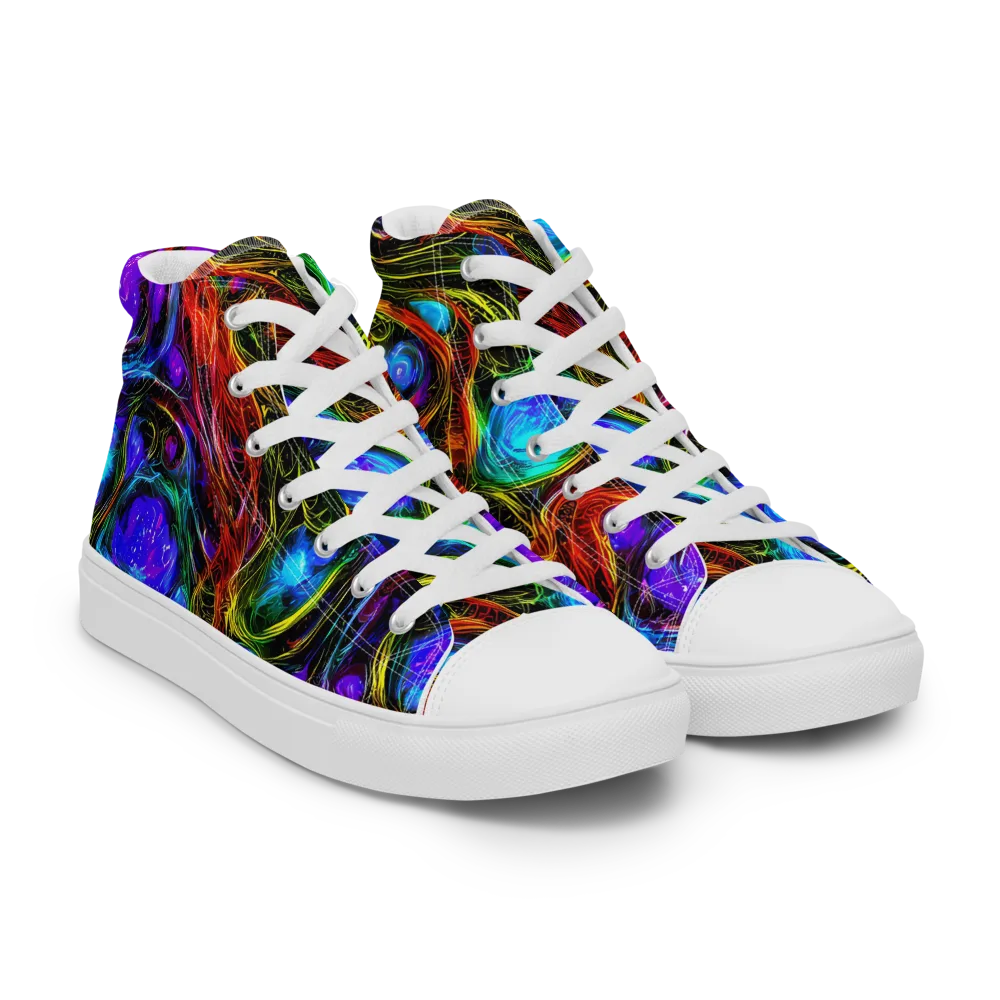 Neon Wildflower on Men's High Top Canvas Shoes — Right Front
