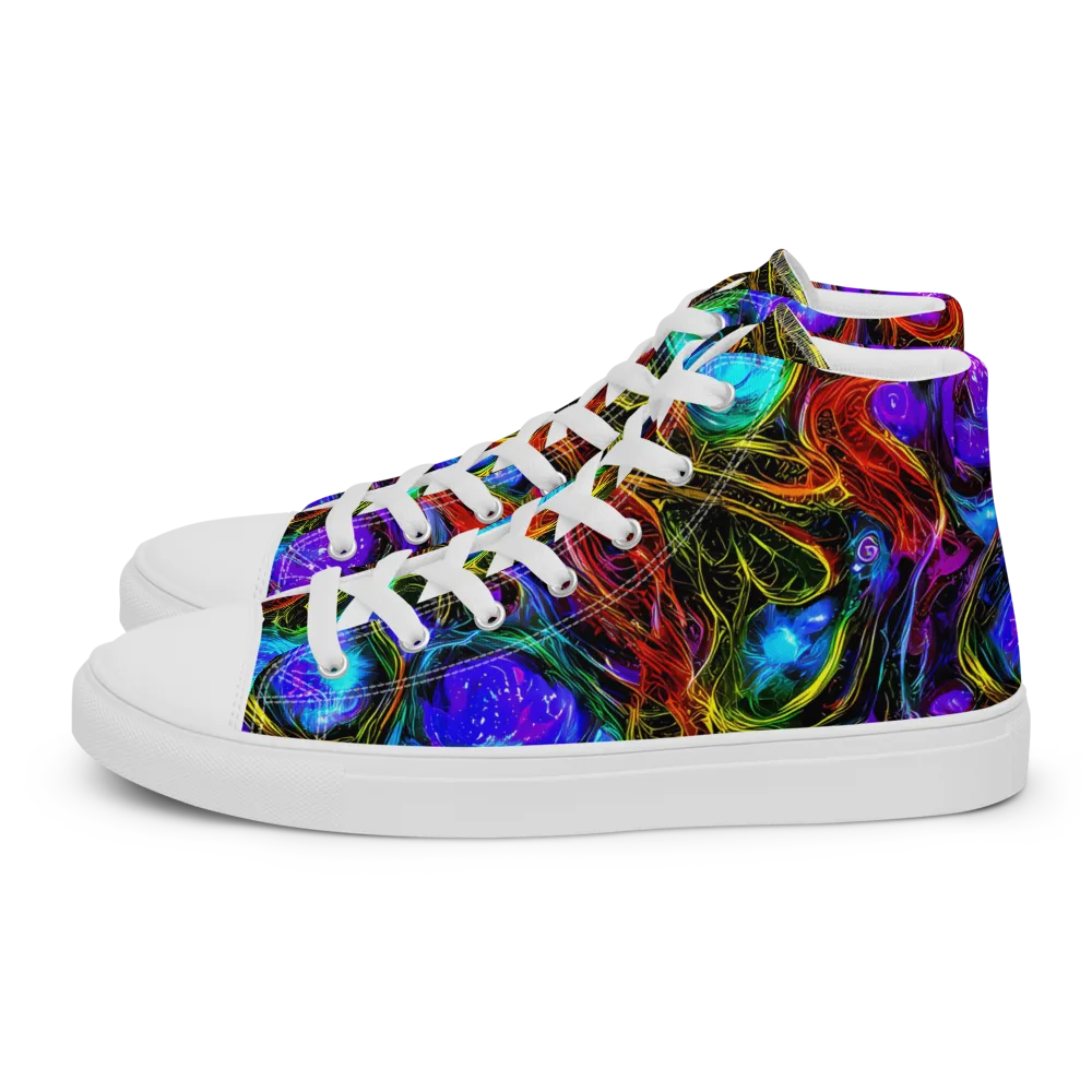 Neon Wildflower on Men's High Top Canvas Shoes — Left