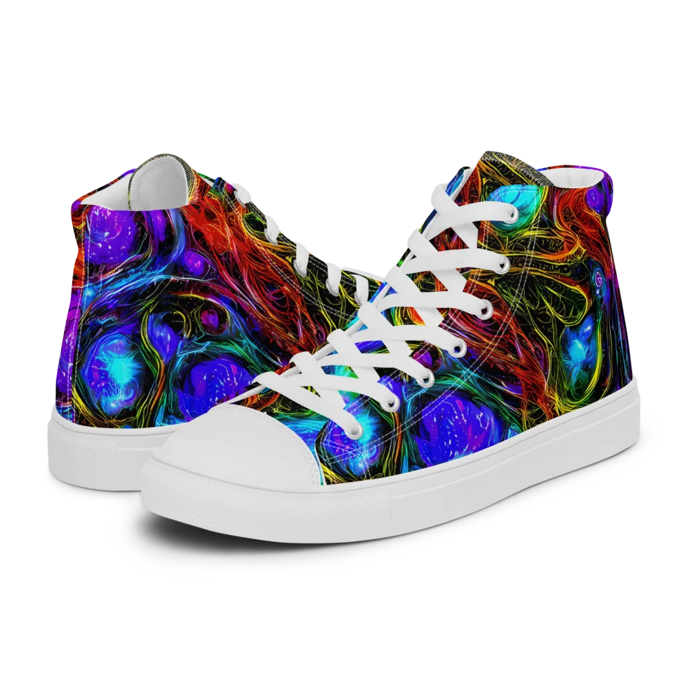 Neon Wildflower on Men's High Top Canvas Shoes — Left