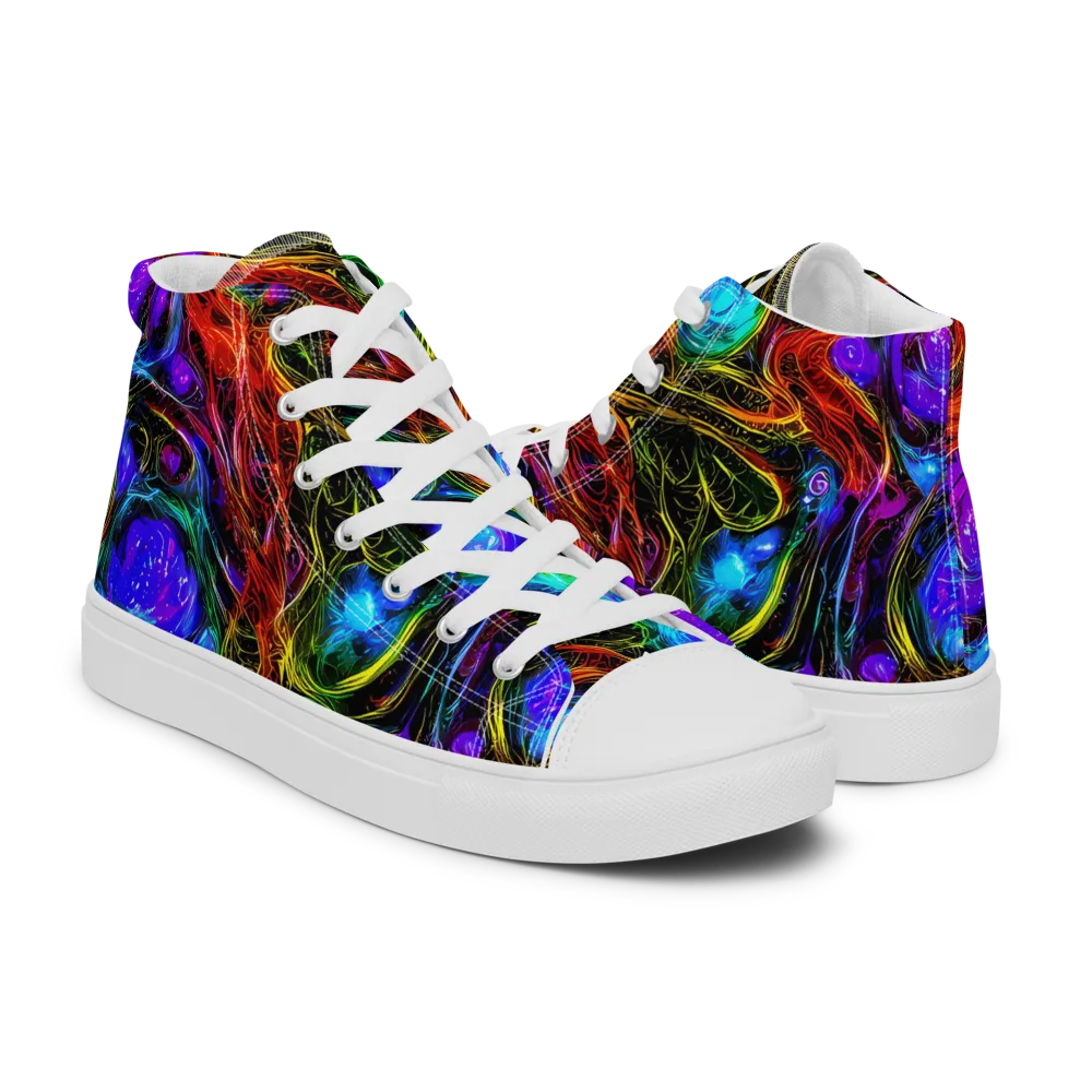 Neon Wildflower on Men's High Top Canvas Shoes — Right