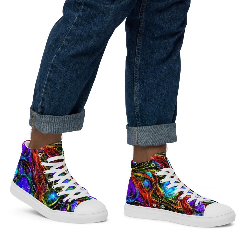Neon Wildflower on Men's High Top Canvas Shoes — Right