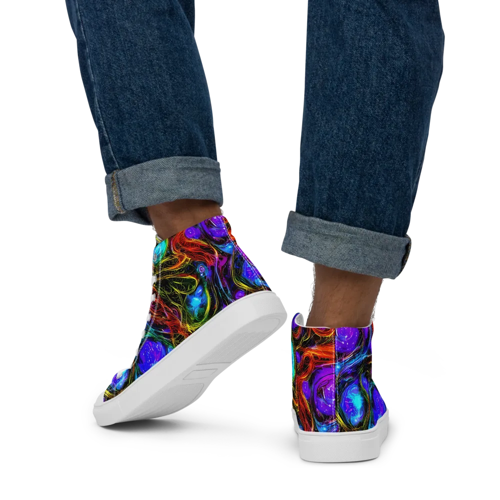 Neon Wildflower on Men's High Top Canvas Shoes — Back