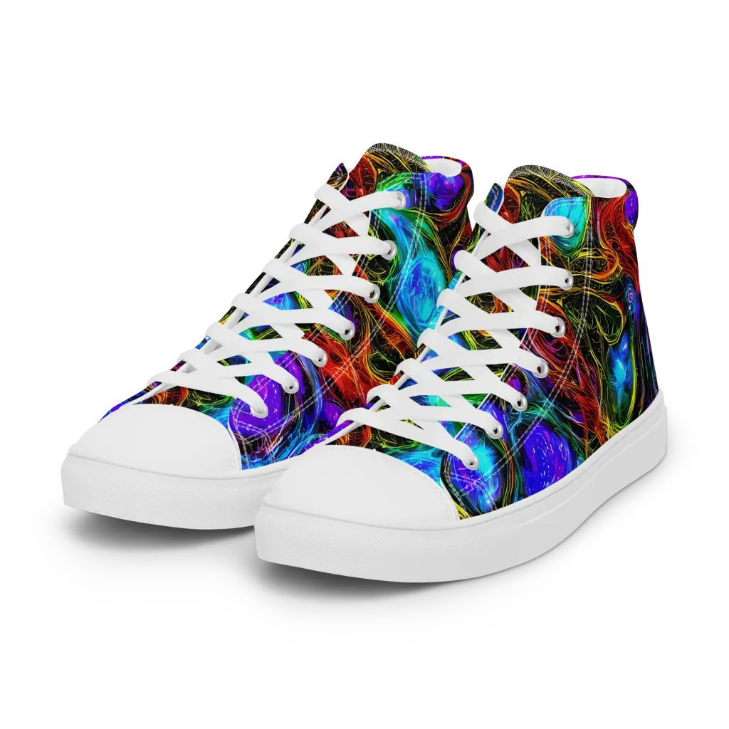 Neon Wildflower on Women's High Top Canvas Shoes — Left Front