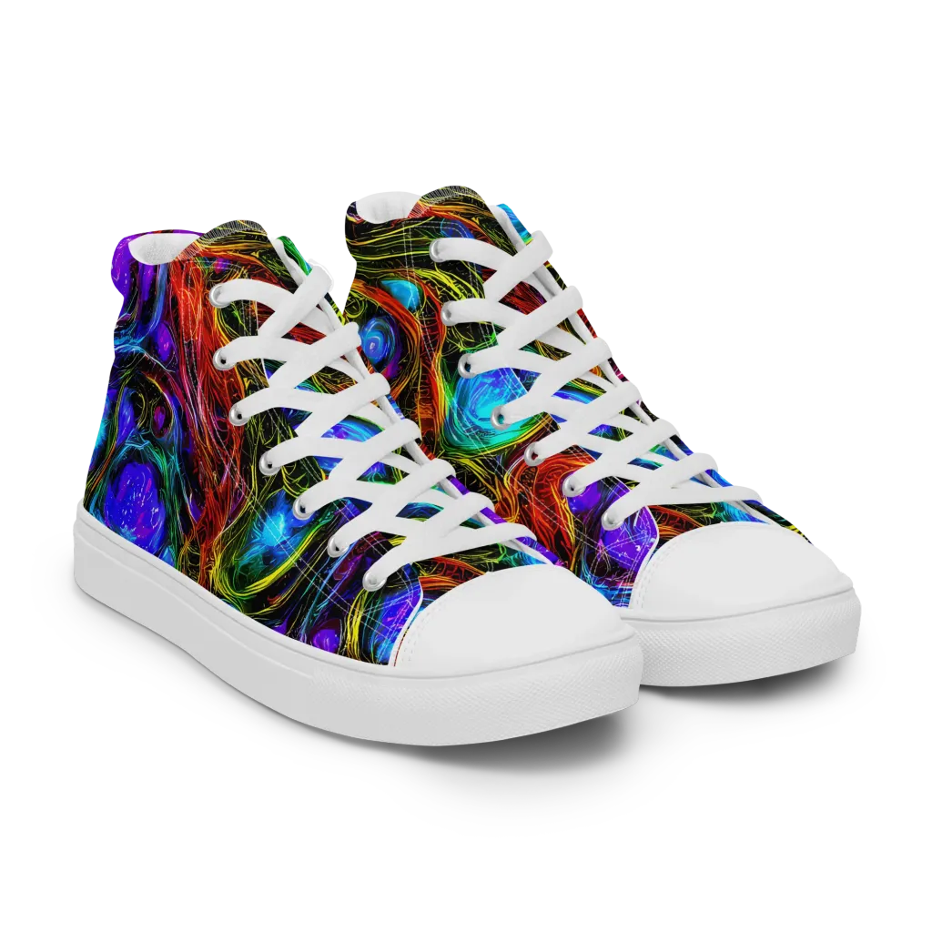 Neon Wildflower on Women's High Top Canvas Shoes — Right Front