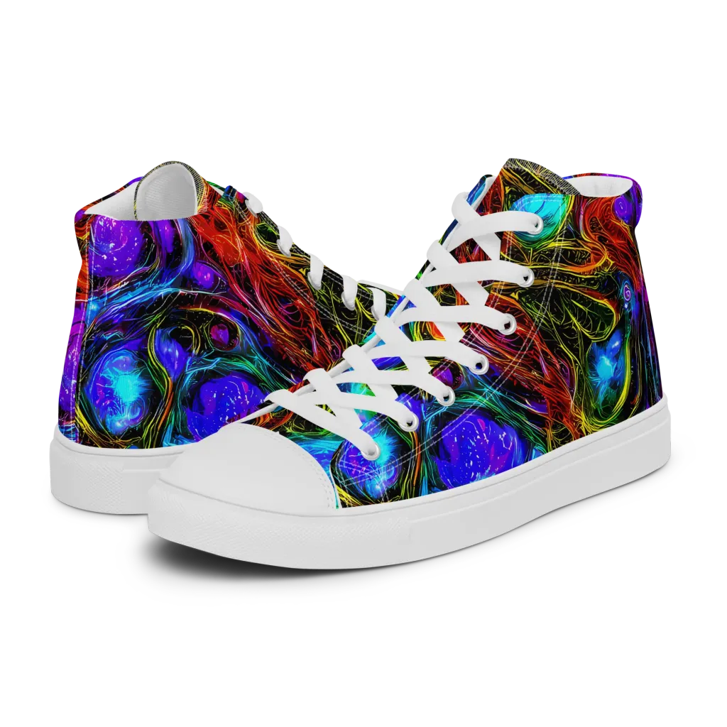 Neon Wildflower on Women's High Top Canvas Shoes — Left