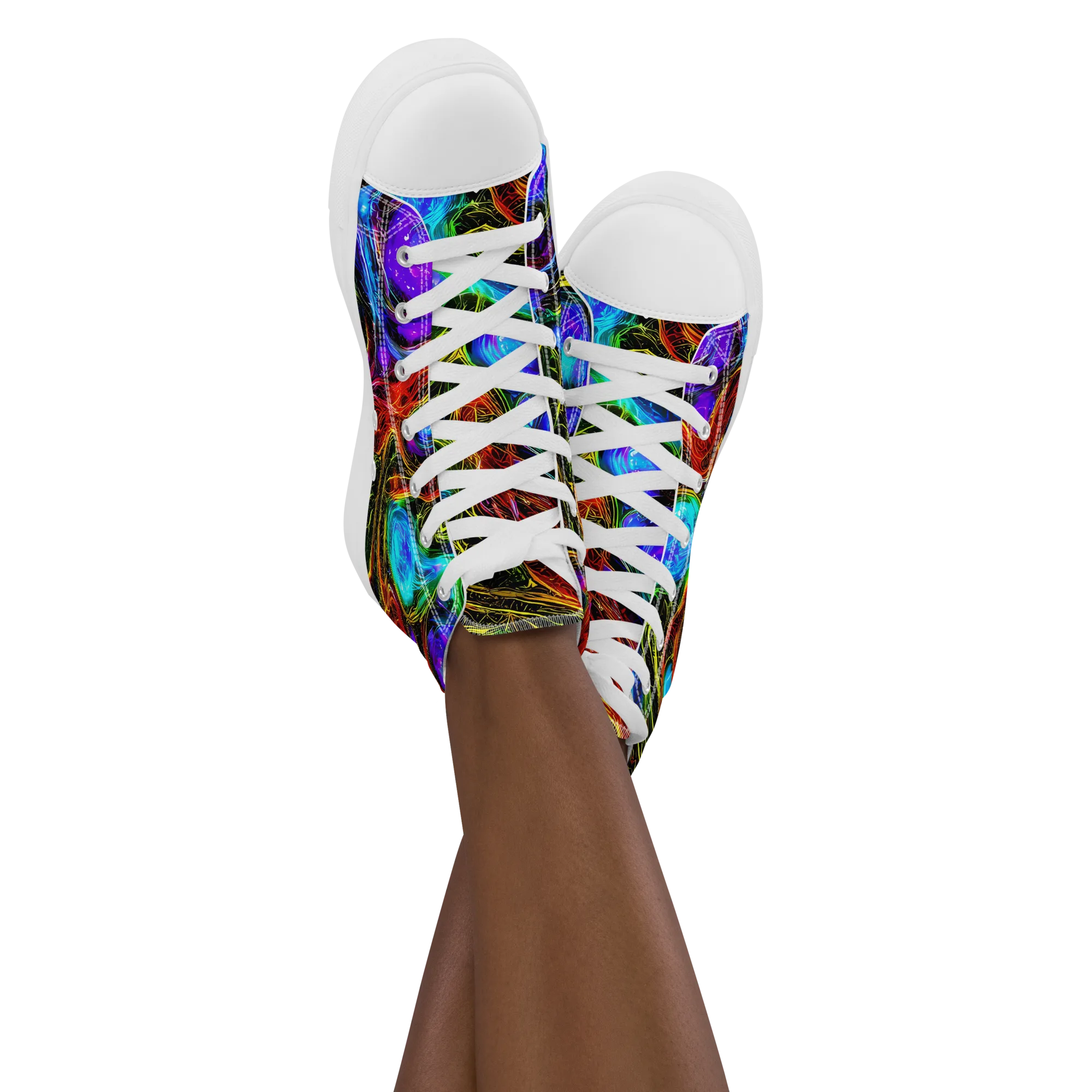 Neon Wildflower on Women's High Top Canvas Shoes — Front